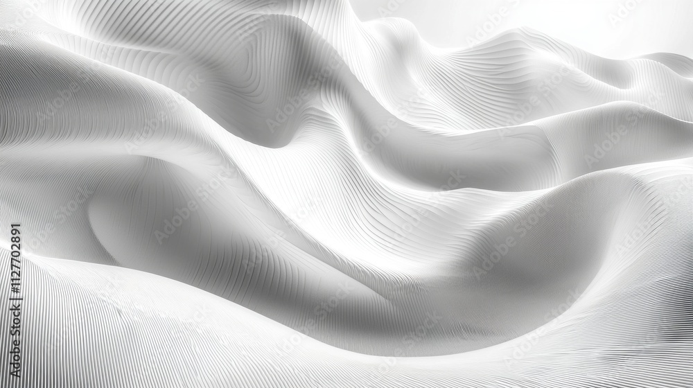 Poster artwork showcases abstract minimalist representation airplane flight path using fluid lines and geom