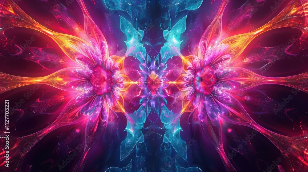 Poster vibrant fractal flowers displaying vivid color patterns