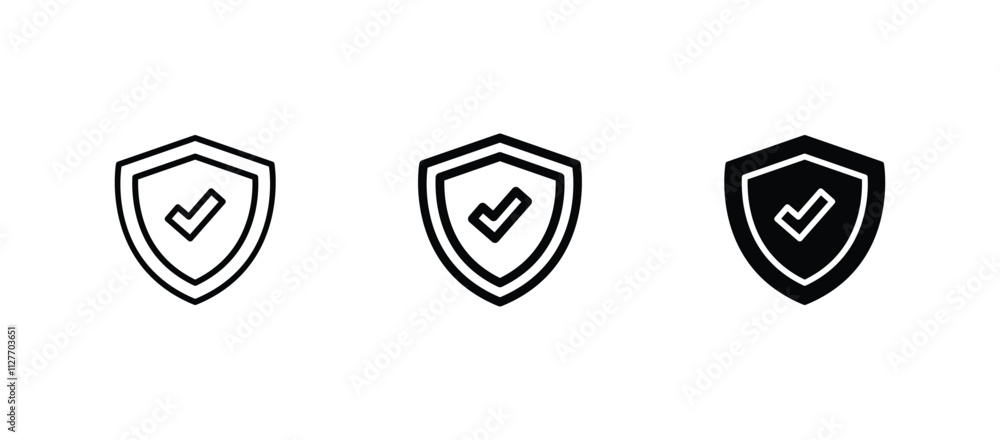 Poster shield check mark icon set vector. shield security icon