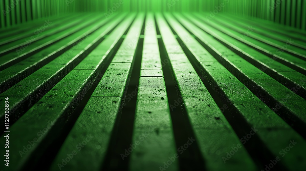 Poster abstract green textured surface with parallel lines, creating a modern digital atmosphere.