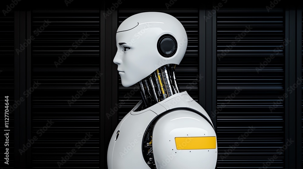 Poster a futuristic humanoid robot showcasing advanced robotic design and technology.
