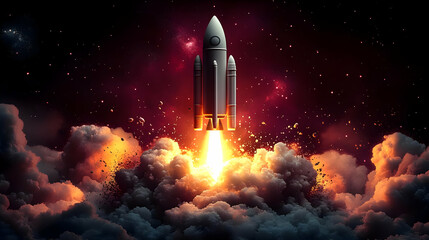 Rocket Launches into Space Through Fiery Clouds