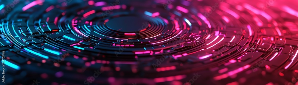 Poster a vibrant abstract design showcasing digital patterns and glowing neon colors.