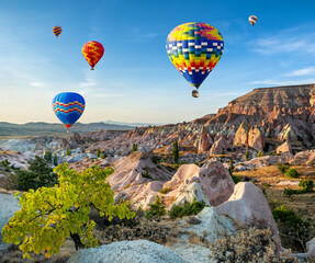 The great tourist attraction of Cappadocia - balloon flight. Cappadocia is known around the world as one of the best places to fly with hot air balloons. Goreme, Cappadocia, Turkey