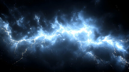 Fototapeta premium Stunning Blue Lightning Bolts Across Dark Sky