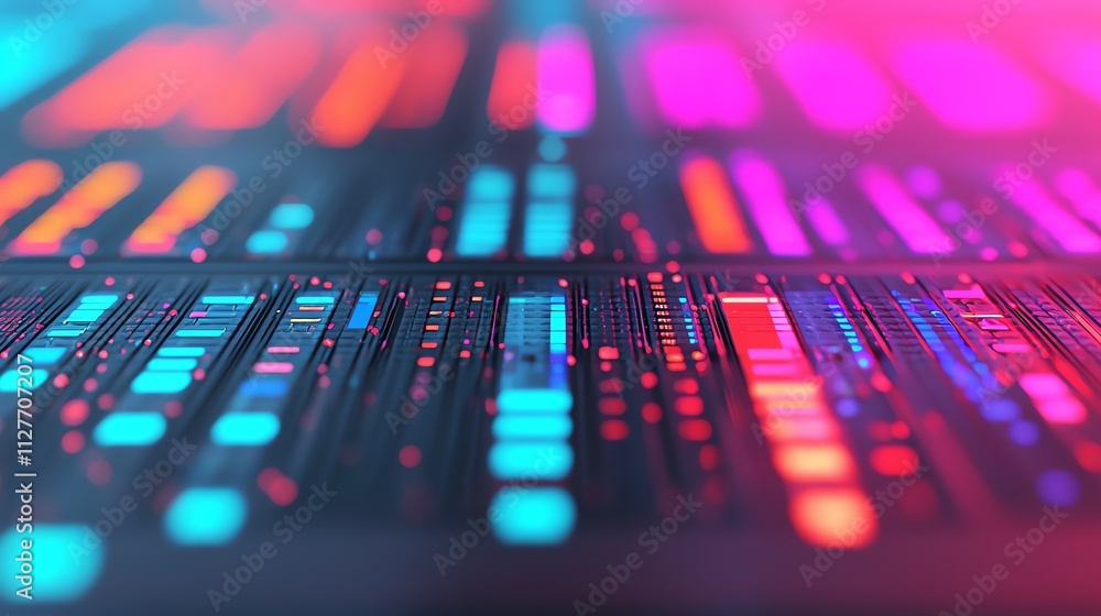 Poster abstract digital technology pattern with vibrant colors and intricate details.