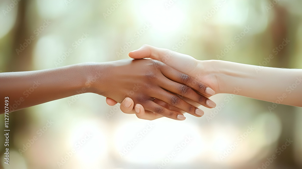 Poster two hands clasp together, showing unity and support
