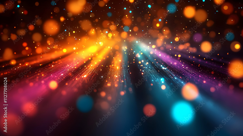 Poster vibrant light rays burst with sparkling bokeh effects