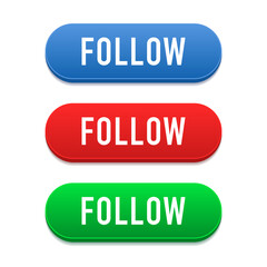 3d social media follow button icon. Set of Follow web buttons. Vector illustration