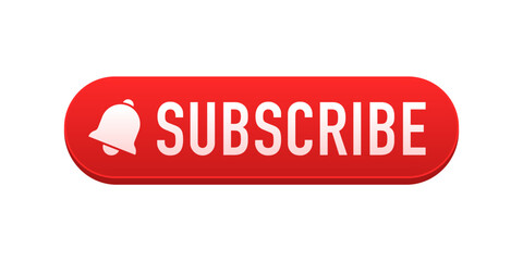 Subscribe with bell icon. Notification icon button. Red button subscribe to channel social media, marketing, blog. Subscribe video channel button. Vector illustration