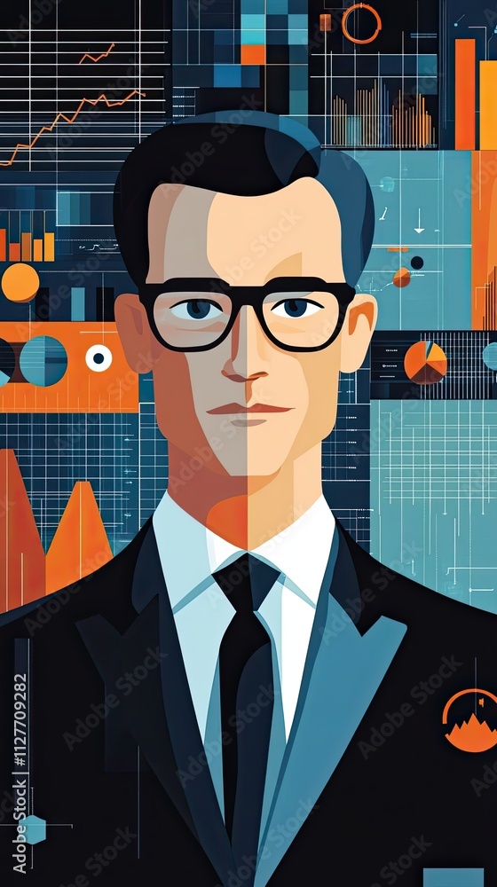 Aufkleber a businessman amidst charts and graphs representing data analysis