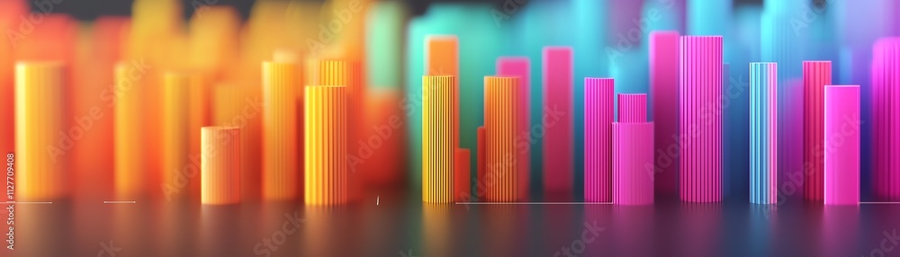Poster vibrant colors of stacked shapes create a visually striking abstract composition.