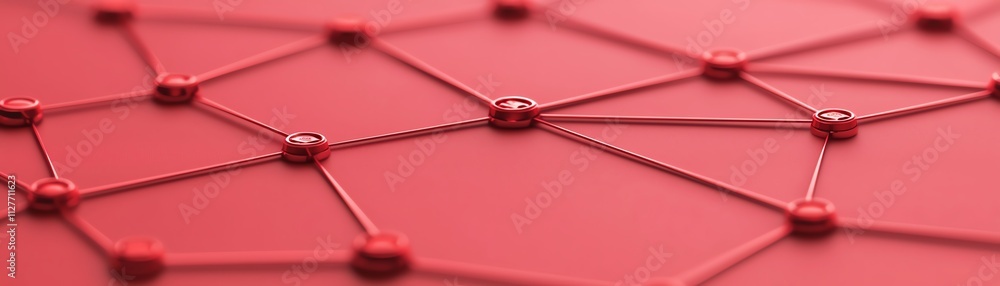 Aufkleber abstract network connections on a red background representing technological advancements.
