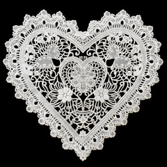delicate lace heart doily featuring intricate floral patterns, perfect for decoration or as romantic gift. Its elegant design adds charm to any setting