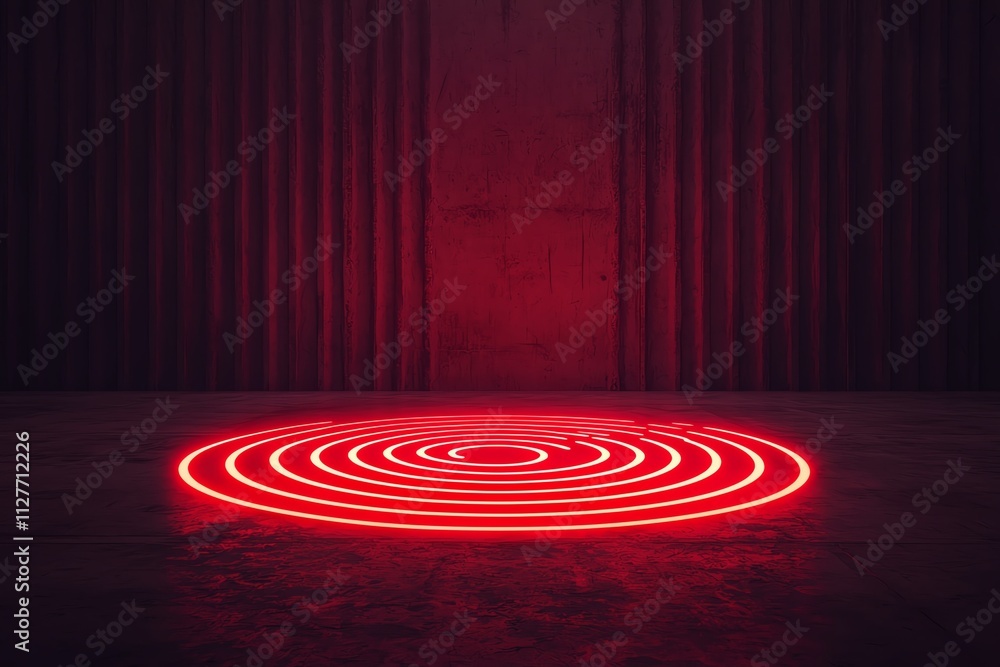 Aufkleber a captivating view of red neon circles on a dark backdrop, creating a surreal ambiance.