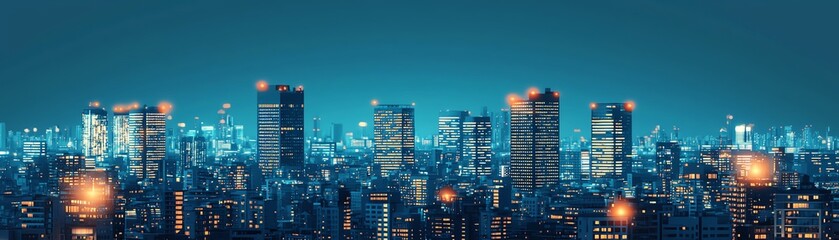 Naklejka premium A stunning urban skyline at night, illuminated cityscape showcasing modern architecture.