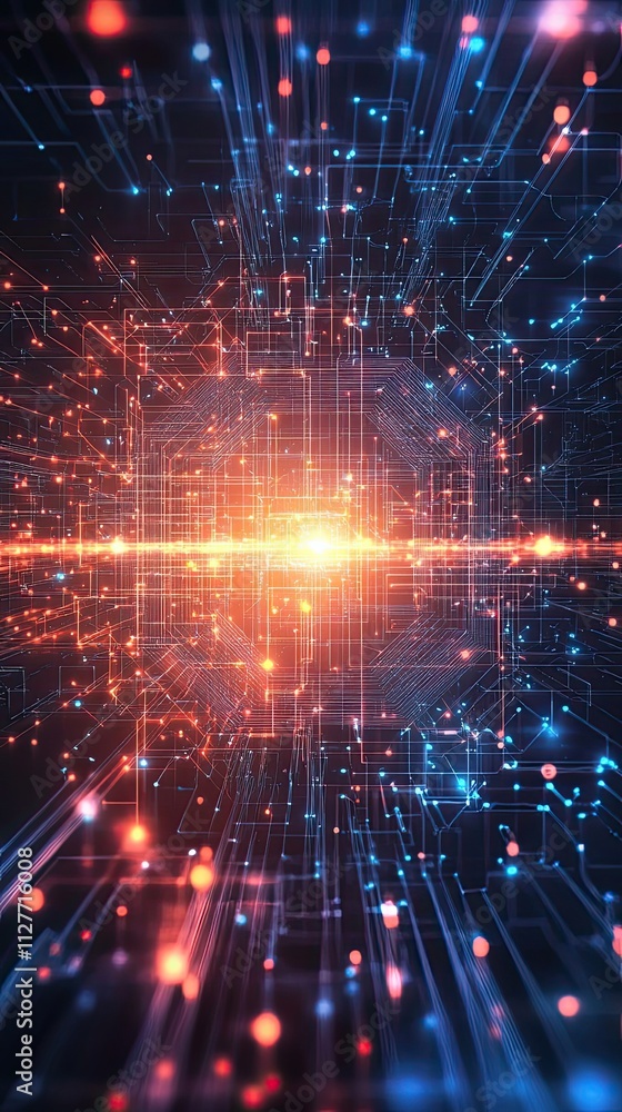Poster abstract digital network illuminated lines and nodes