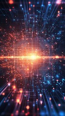 Naklejka premium Abstract Digital Network Illuminated Lines And Nodes