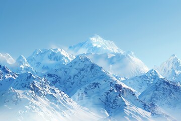 Obraz premium Majestic snow-capped mountain peaks rise up against a clear blue sky.