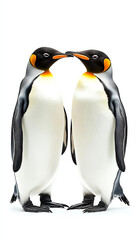 Fototapeta premium Two affectionate penguins displaying a loving bond with their vibrant features and unique characteristics.