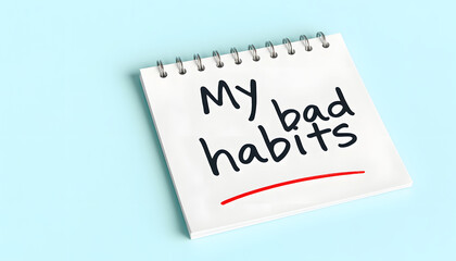 My bad habits written on a notepad. Motivation concept isolated with white highlights, png