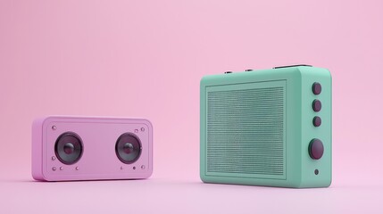 Fototapeta premium Retro Speaker Showcase Studio Space Product Photography Vibrant Background Close-Up Vintage Audio Concept for Music Lovers