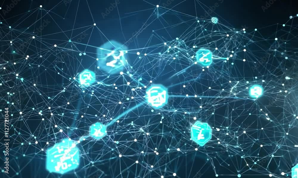 Poster abstract digital network background with connected dots and lines, a technology illustration
