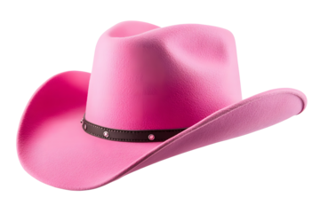 Pink cowboy hat isolated on white background with clipping path cutout concept for feminine western attire, gentle femininity, American culture and fashionable cowgirl clothing