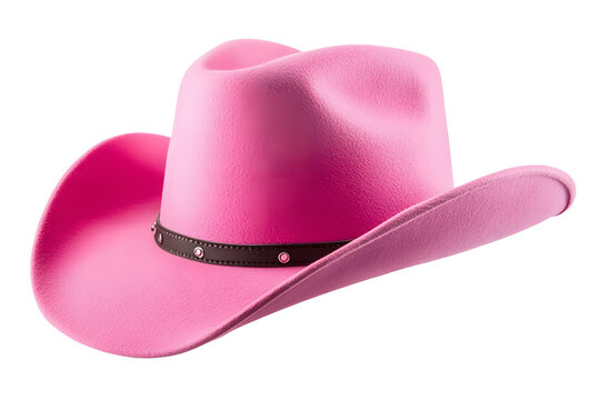 Pink cowboy hat isolated on white background with clipping path cutout concept for feminine western attire, gentle femininity, American culture and fashionable cowgirl clothing