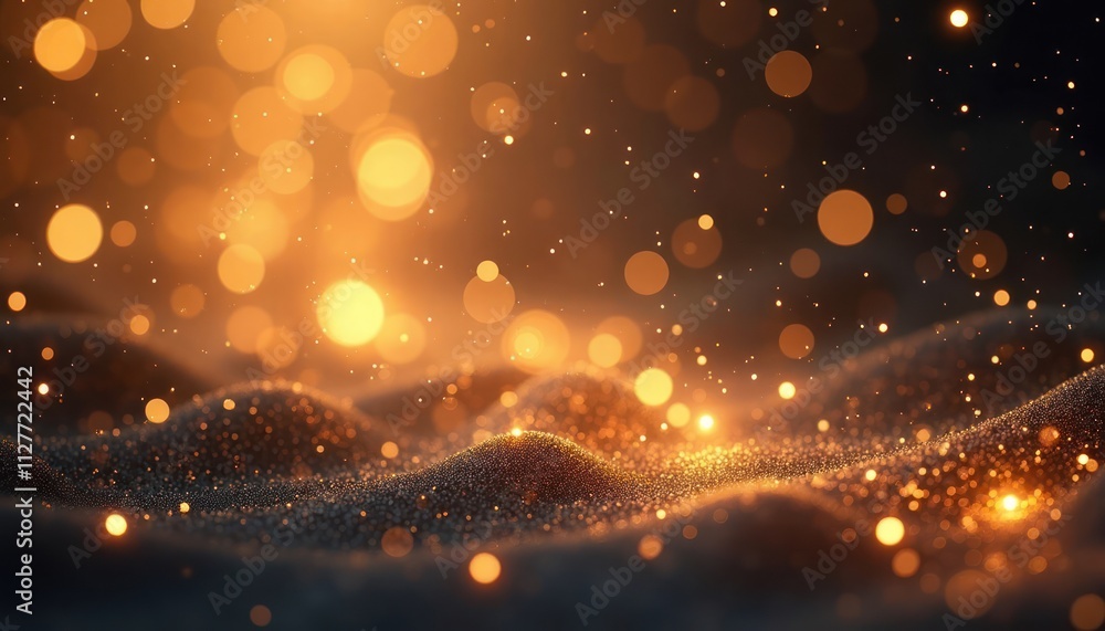 Poster abstract backdrop featuring golden bokeh lights. glittering light particles, shimmering stars create