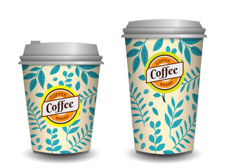 Set Illustration of Blank Disposable Coffee Cups Mock up with Lids 
