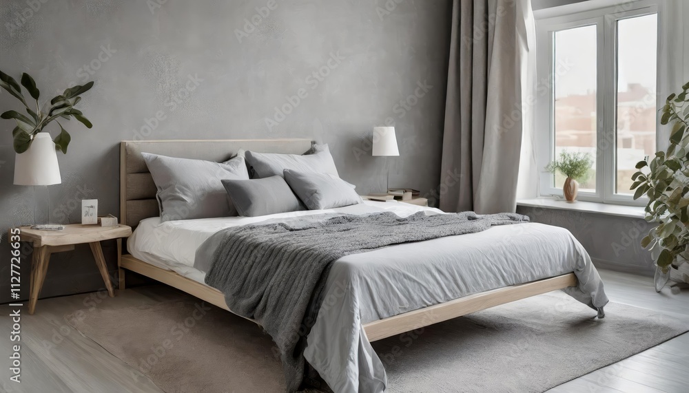 Aufkleber a minimalist bedroom design emphasizing solitude and rest with a sleek platform bed for ultimate com