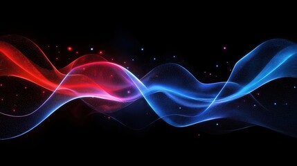 Obraz premium A vibrant abstract wave design featuring red and blue flowing lines against a black background.