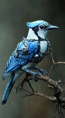 Obraz premium A Blue Jay Bird Wearing Futuristic Armor