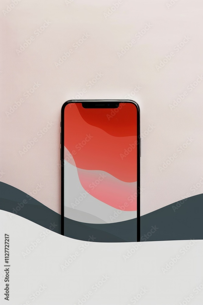 Poster abstract smartphone display with fluid color shapes in the foreground and background, showcasing a c