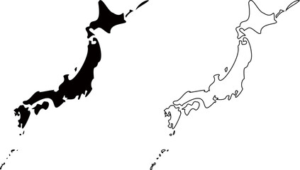 沖縄、北方領土、日本列島のシンプルな白地図