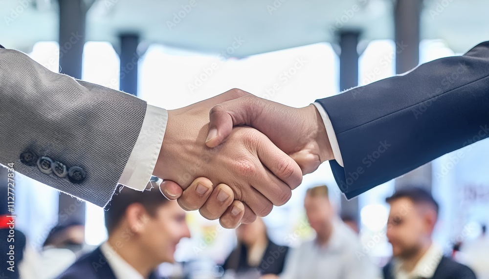 Poster a powerful handshake exchanged at a professional networking event: building connections, establishin