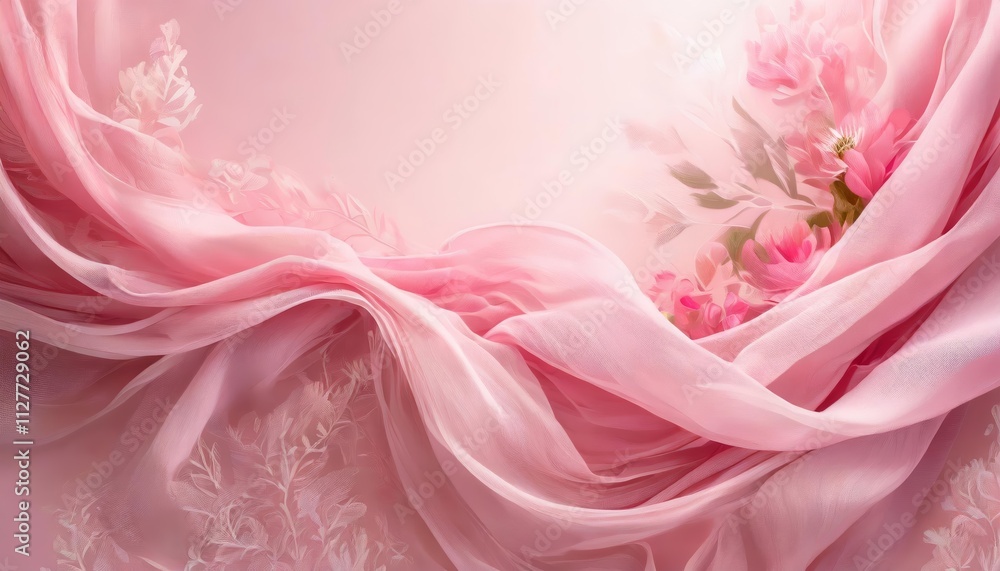 Poster a soft pink background featuring a smooth, flowing fabric design that adds elegance and serenity to 