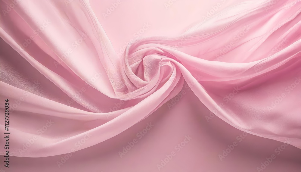 Poster a soft pink background with smooth, flowing fabric design: a serene and elegant visual experience fo