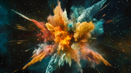 Fototapeta premium Vibrant cosmic explosion in deep space, colorful nebulous clouds. Nebulous. Illustration