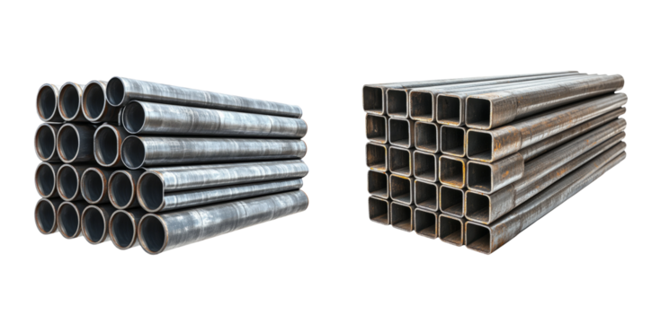 Various Steel Pipes on Transparent Background
