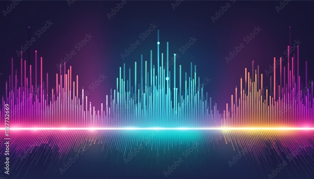Aufkleber vibrant abstract background featuring equalizer effect with neon lights and sound wave patterns - pe