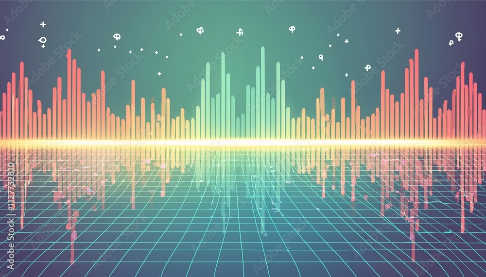 Poster abstract background featuring equalizer effect with neon lights and sound waves - a vibrant visual r