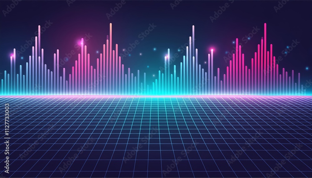 Poster abstract background featuring equalizer effect with neon lights and sound wave visualization - a vib