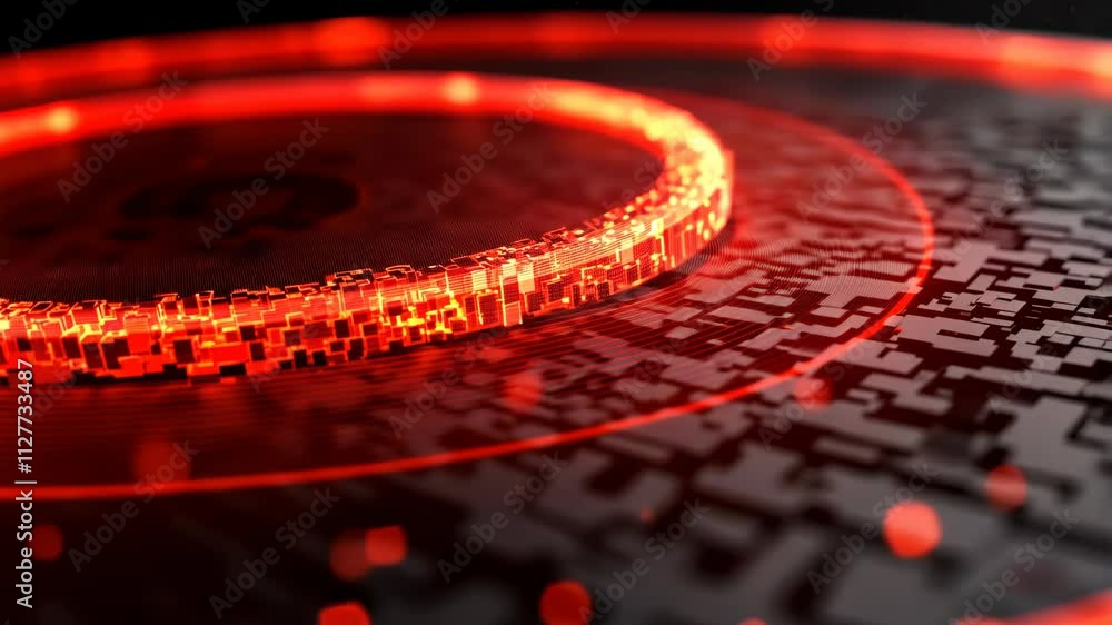 Poster abstract design featuring glowing red patterns and geometric elements on a dark background, showcasi