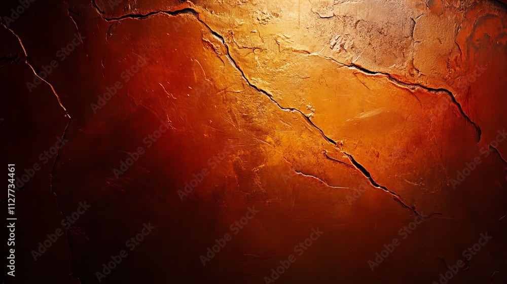 Poster textured orange and gold abstract wall background with visible crack patterns.