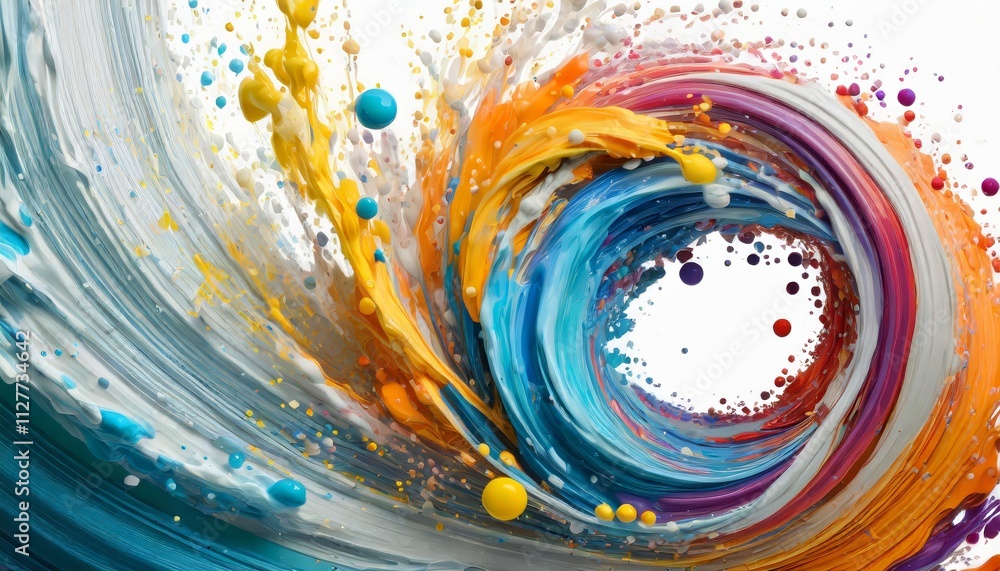 Aufkleber abstract circle liquid motion flow explosion: a vibrant curved wave pattern with colorful paint drop
