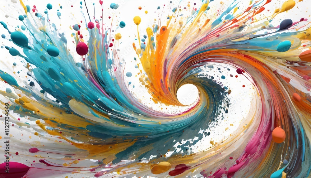 Poster abstract circle liquid motion flow explosion: a vibrant curved wave pattern with colorful paint drop
