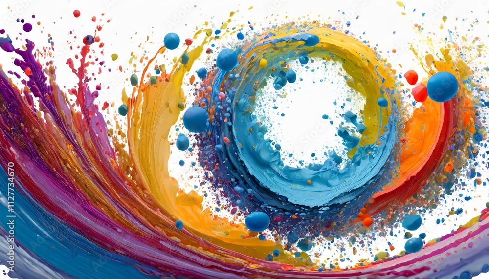 Poster abstract circle liquid motion flow explosion: a stunning curved wave colorful pattern with paint dro