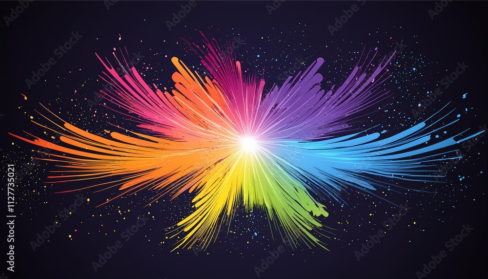 Poster vibrant abstract colorful neon ink explosion on black background - a stunning visual display of colo